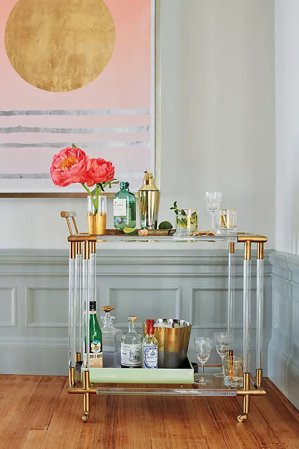 Oscarine Lucite, Brass & Glass Bar Cart | Anthropologie (US)
