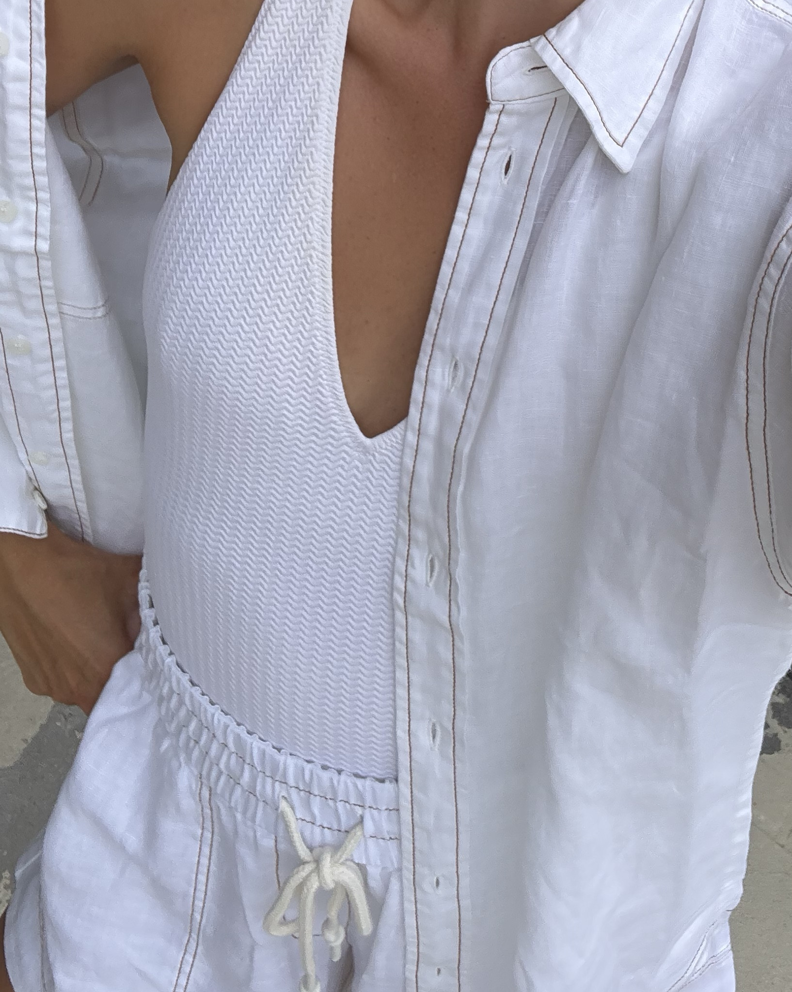 White linen shirt and short set for summer 🤍

#LTKstyletip #LTKFashionMonth