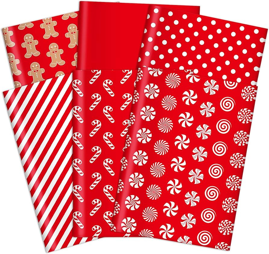 JarThenaAMCS 90 Sheets Christmas Tissue Paper Red Gingerbread Man Candy Cane Gift Wrapping Paper ... | Amazon (US)
