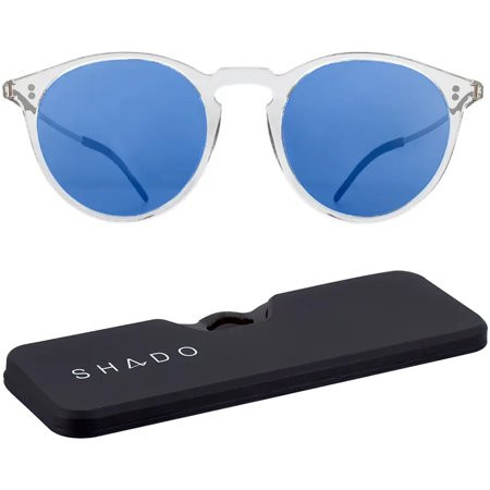 ThinOptics Los Altos Round Sunglasses with Case- Shiny Crystal/Blue Flash Mirror | Walmart (US)