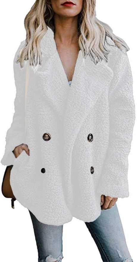 Famulily Women's Winter Warm Open Front Fleece Fluffy Jacket Coat Outwear with Pockets | Amazon (US)