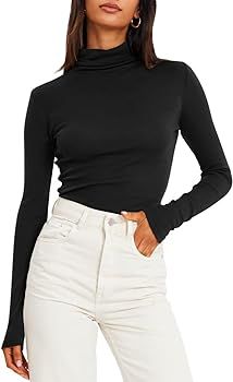 Trendy Queen Womens Fall Fashion Turtleneck 2022 Long Sleeve Shirts Basic Layering Slim Fit Soft ... | Amazon (US)