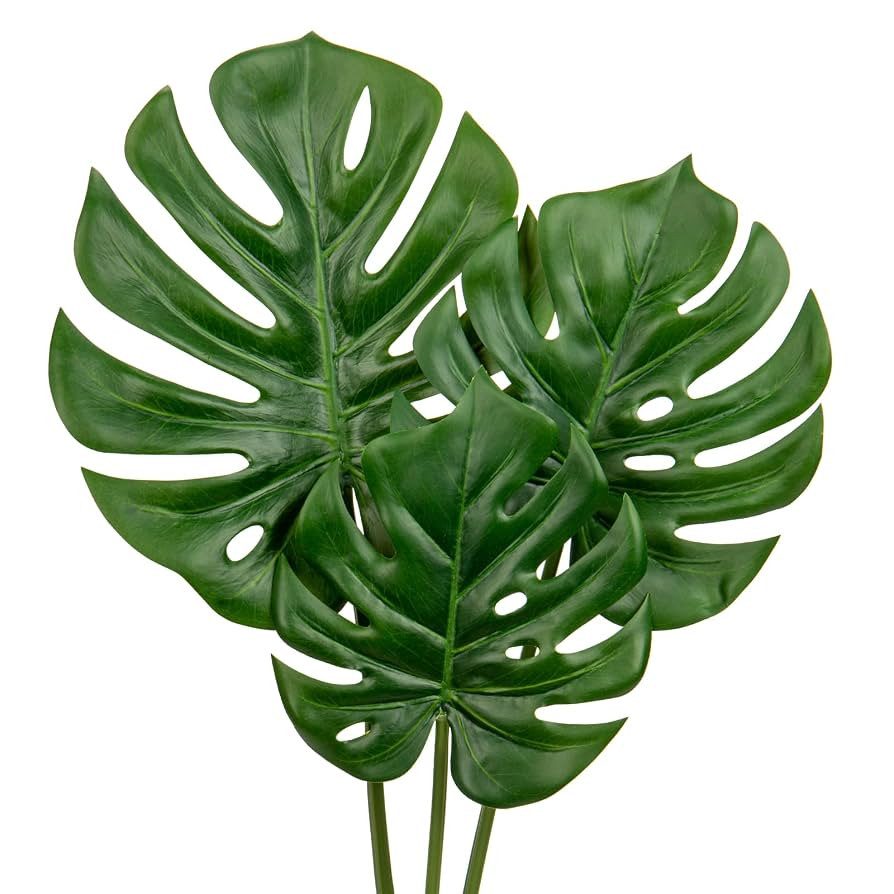 DILATATA 3 Pack Artificial Monstera Leaves with Long Stem for Vase - Fake Tropical Plants Palm Le... | Amazon (US)