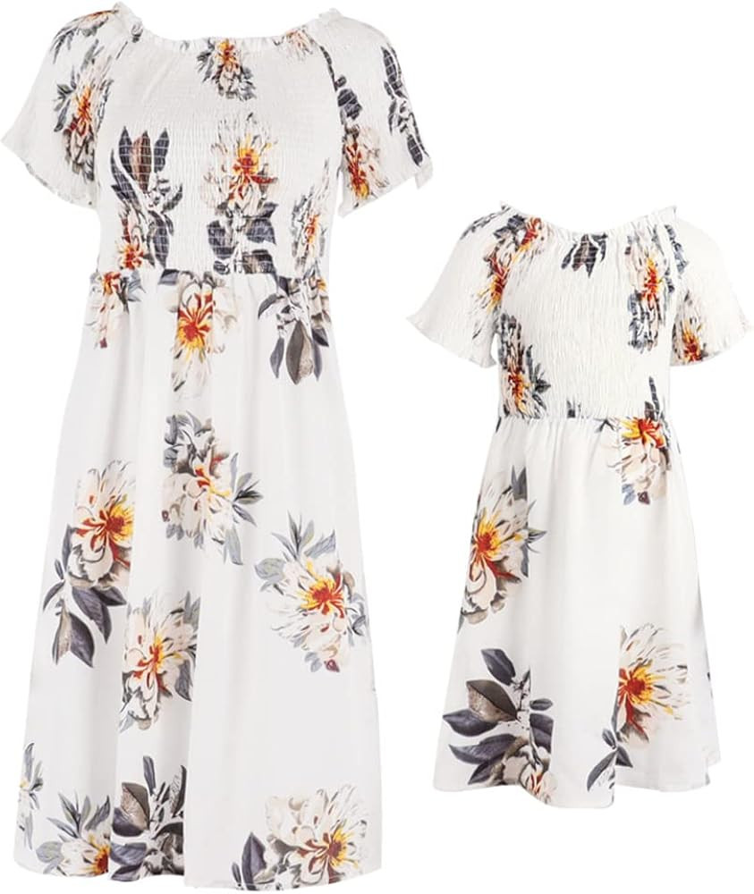 AWIBMK Mommy and Me Dresses Boho Tie Dye Floral Dress Summer Casual Beach Hawaiian Vacation Mom D... | Amazon (US)