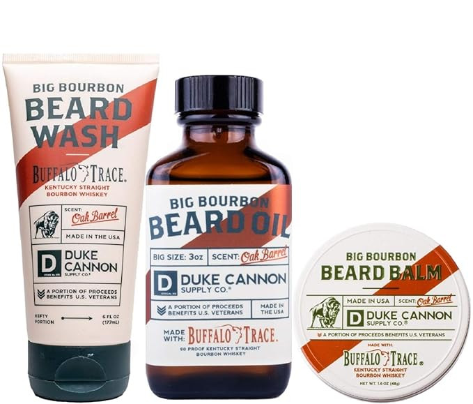 Duke Cannon Big Bourbon Beard Care Collection Gift Set - Beard Wash (6oz), Balm (1.6oz), & Oil (3... | Amazon (US)