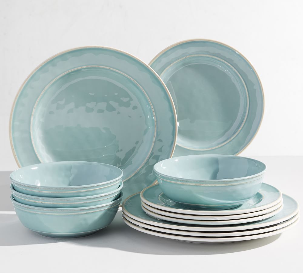 Cabana Melamine 12-Piece Dinnerware Set - Turquoise | Pottery Barn (US)