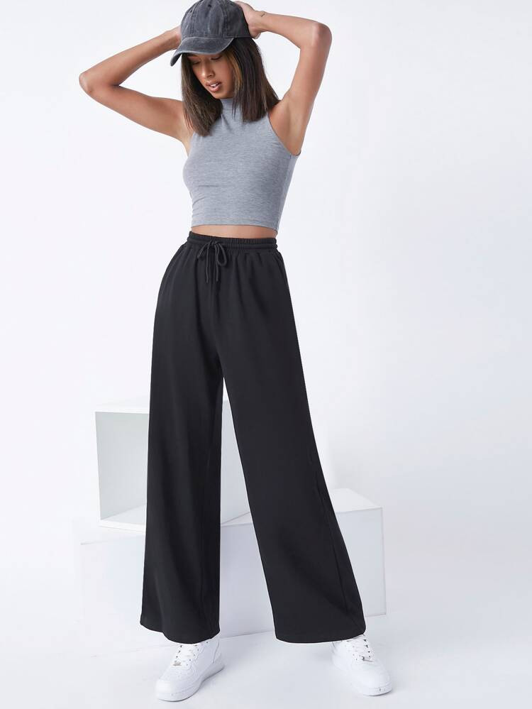SHEIN BASICS Drawstring Waist Slant Pocket Palazzo Pants | SHEIN