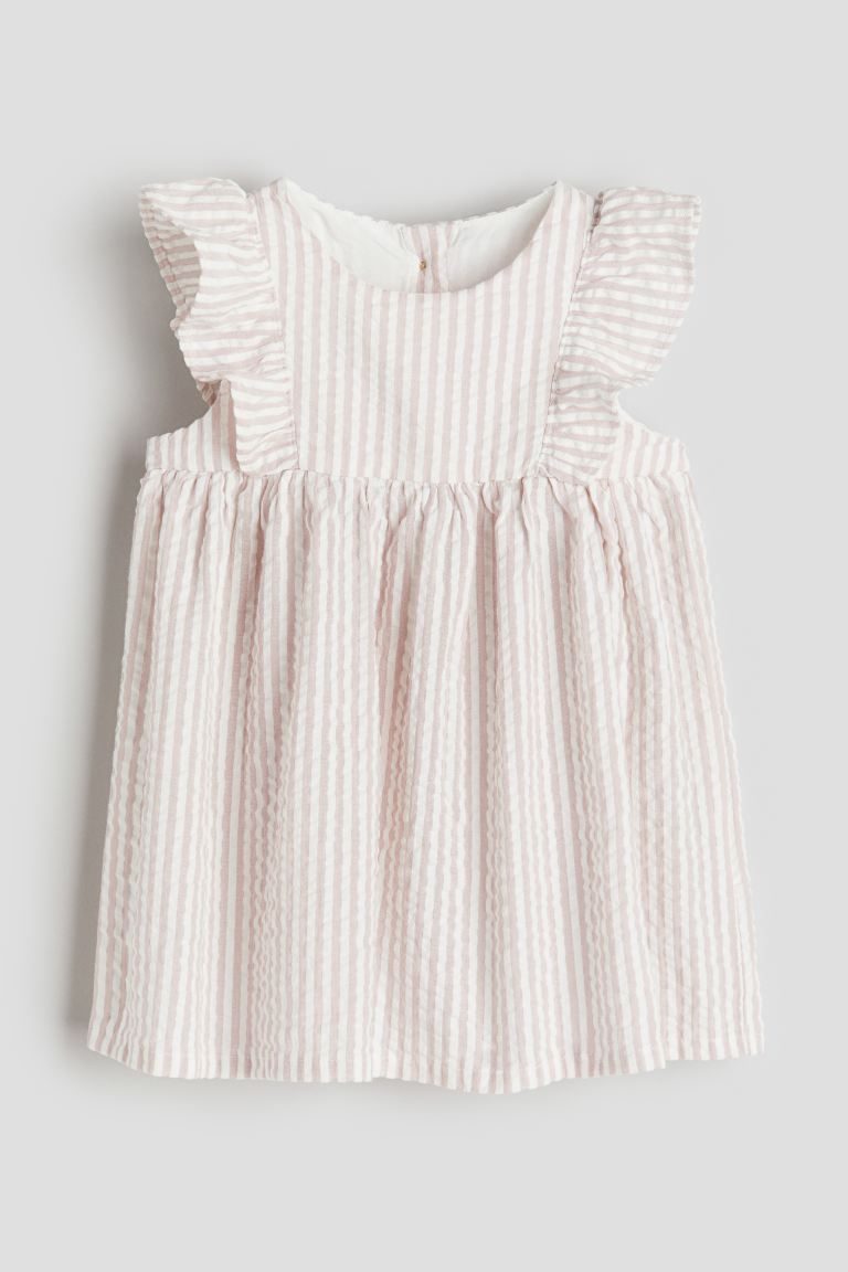 Flounce-trimmed Cotton Dress - Light dusty pink/striped - Kids | H&M US | H&M (US + CA)