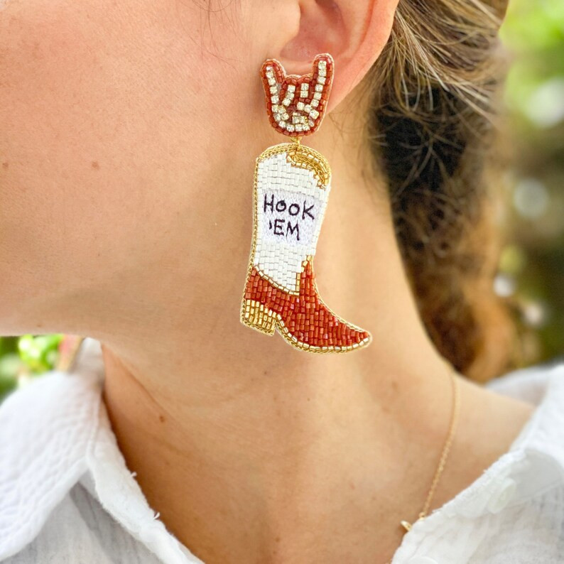 UT Hookem Cowgirl Boot Earrings - Etsy | Etsy (US)