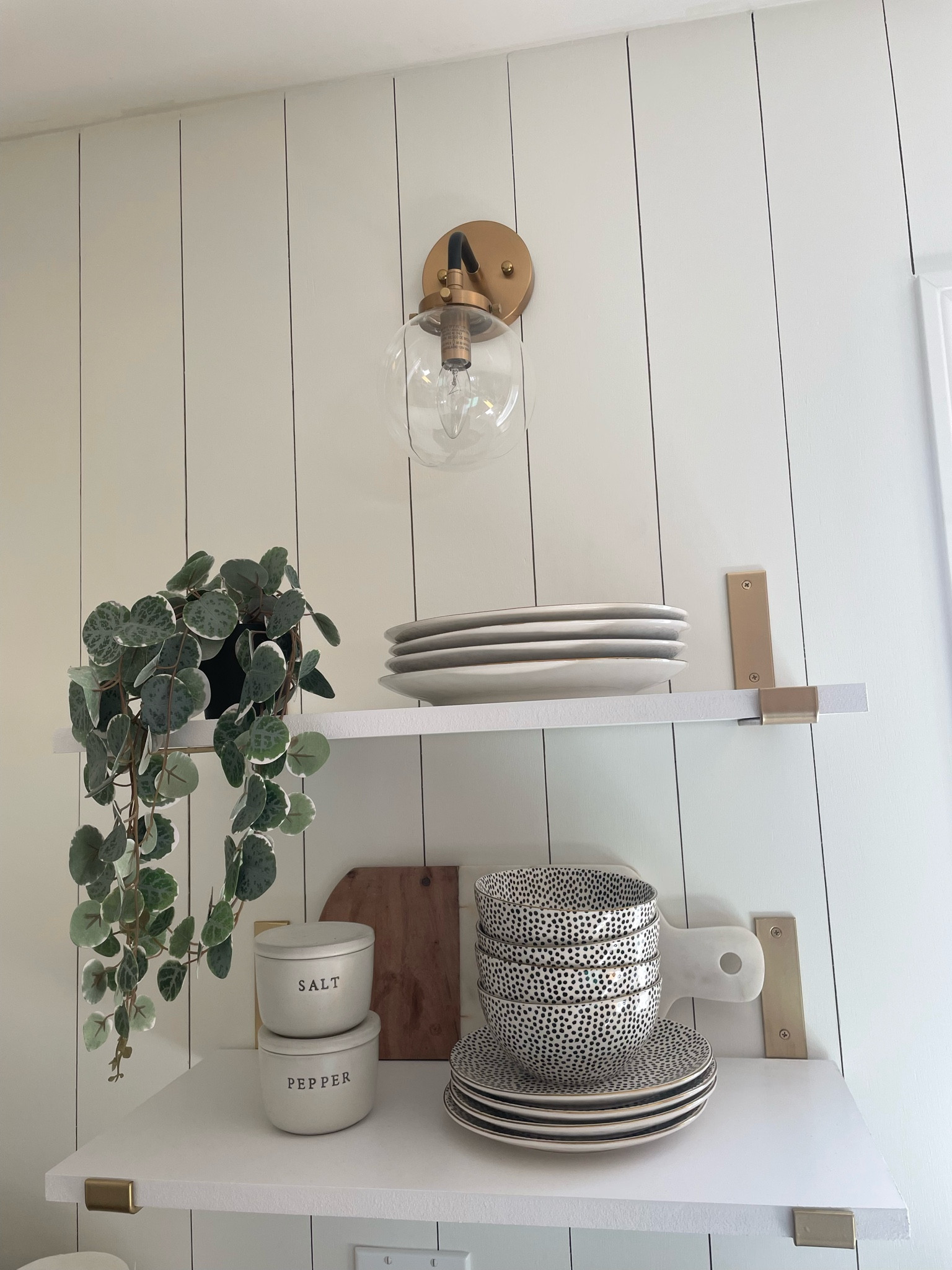 White kitchen shelving decor gold accents 

#LTKhome