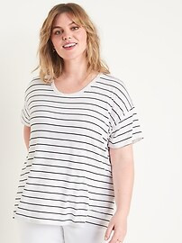 Short-Sleeve Luxe Oversized Scoop-Neck Striped Tunic T-Shirt for Women | Old Navy (US)
