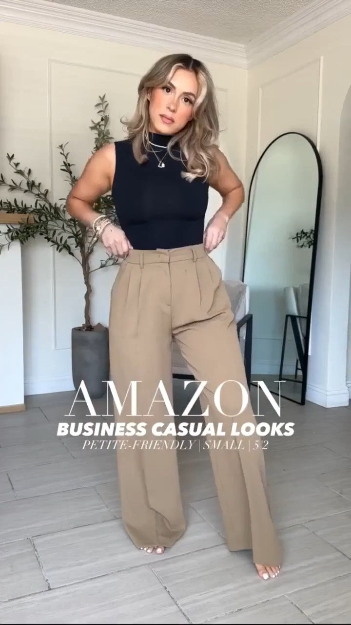 Amazon BUSINESS CASUAL Outfits 🤓🤗

✔️Look 1: small long THIN in trousers | color is Khaki (thin) | small in bodysuit 
✔️Look 2: small in striped tee + pencil skirt + small in tweed jacket 
✔️Look 3: Med in button up + small in trousers (color: brown but I think it's sold out) GRAB THE KHAKI ONES! 
✔️Look 4: small in trousers + denim long vest (size down runs big)
✔️Look 5: small in skirt 
✔️Look 6: small in trousers, tee + tweed jacket

#LTKgrwm #LTKootd #LTKU