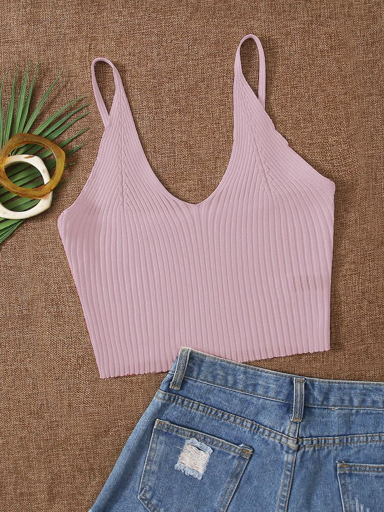 Solid Ribbed Knit Top | SHEIN