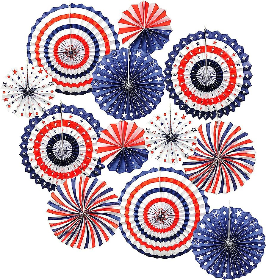 Mandala Crafts Patriotic Red White and Blue Decoration American Flag Paper Fan Set for 4th of Jul... | Amazon (US)