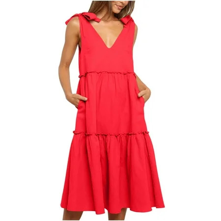 Miximx Summer Dresses for Women 2022 Dresses for Women 2022 Women s Sun Dress Solid Color Dress Summ | Walmart (US)