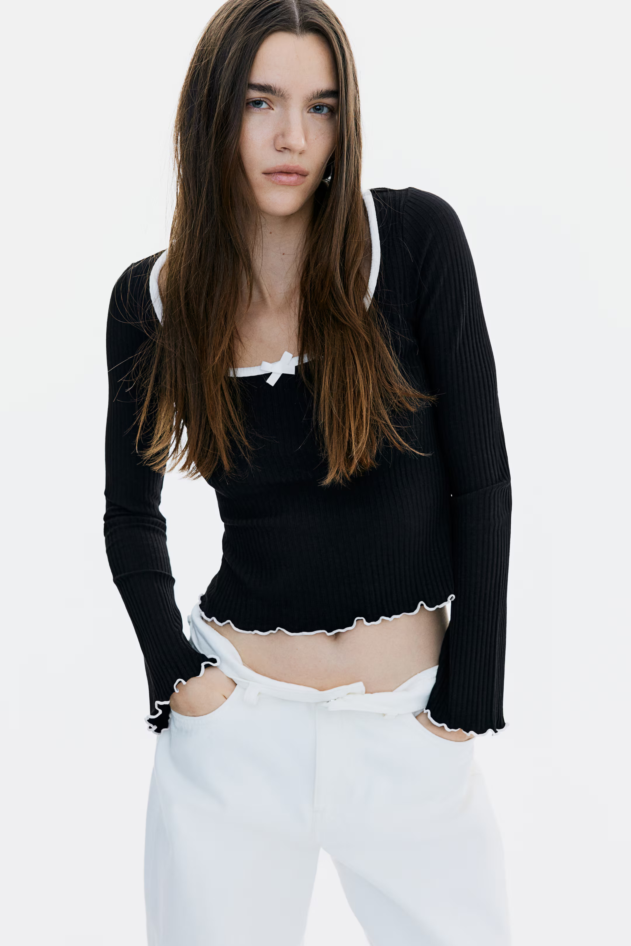 Ribbed Top with Overlocked Trim | H&M (US + CA)