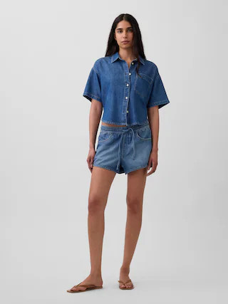 Mid Rise UltraSoft Denim Easy Dolphin Shorts | Gap (US)