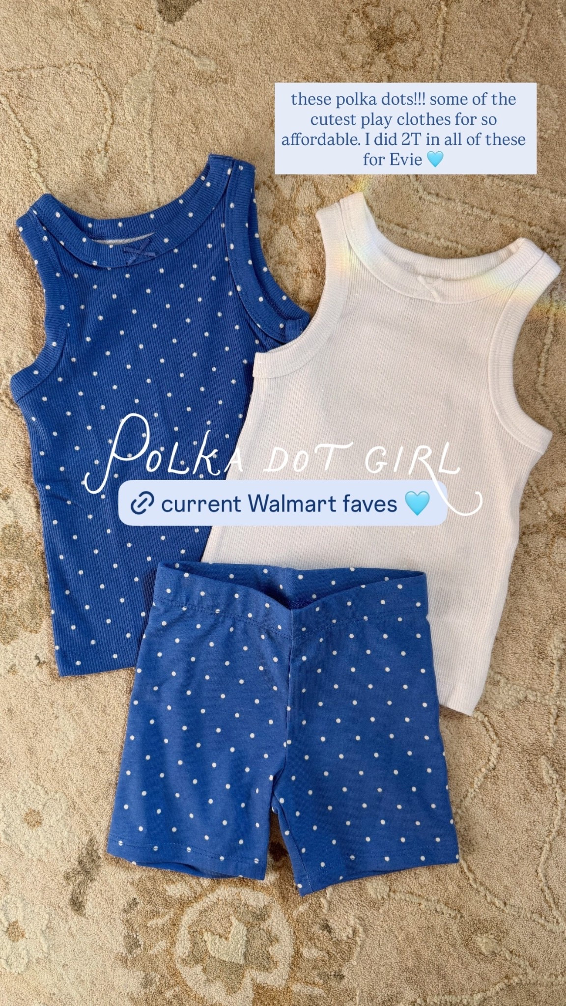 these polka dots!!! some of the cutest play clothes for so affordable. I did 2T in all of these for Evie 🩵  @shopmy @walmart @wondernationusa