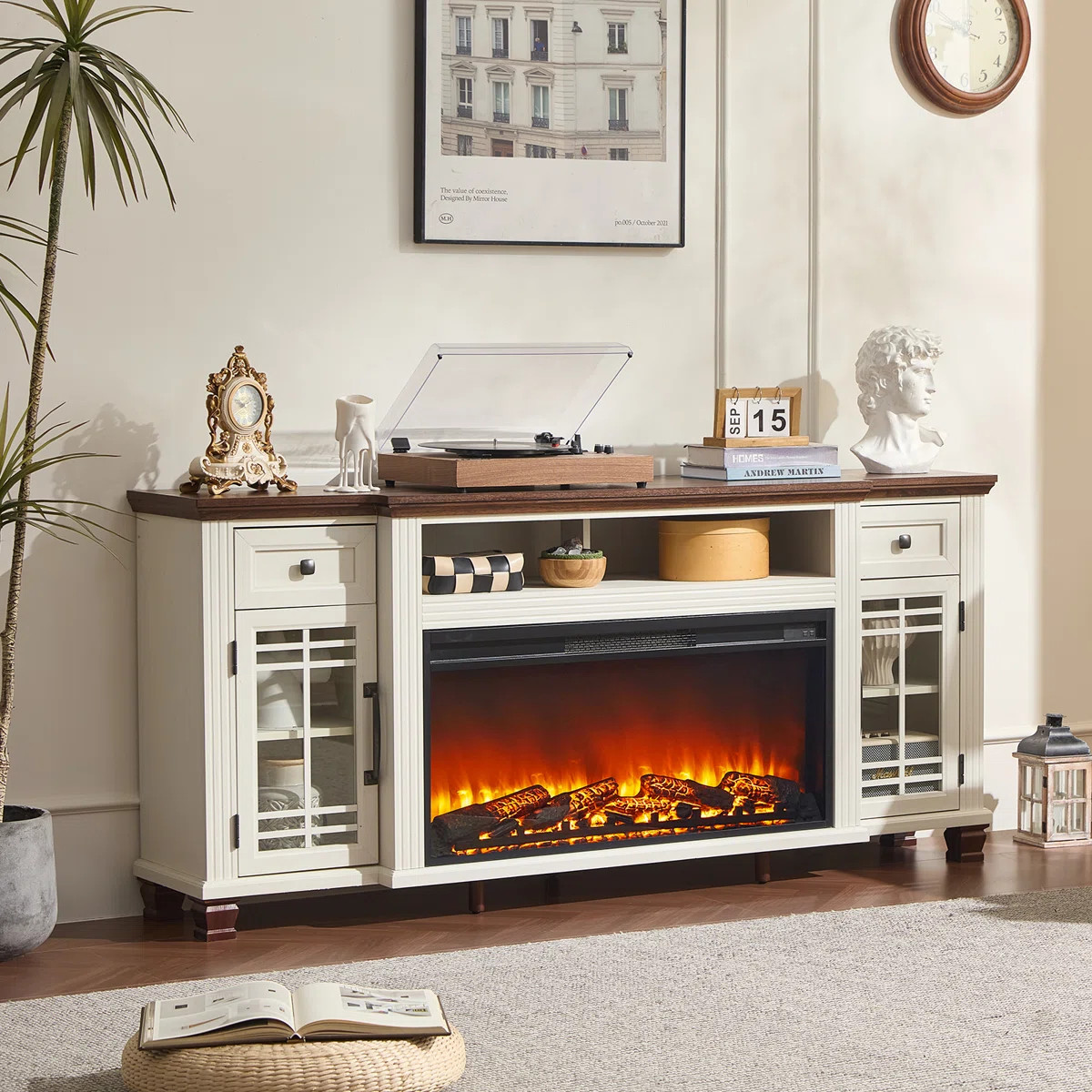 70" Fireplace TV Stand With 36”Silent Electric Fireplace, Farmhouse Entertainment Center For Tv... | Wayfair North America