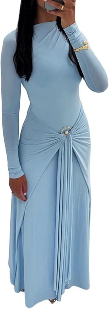 Geulis Long Sleeve Fall Maxi Dress 2025 Elegant Bodycon Wrap Long Dress Cocktail Party Wedding Gu... | Amazon (US)