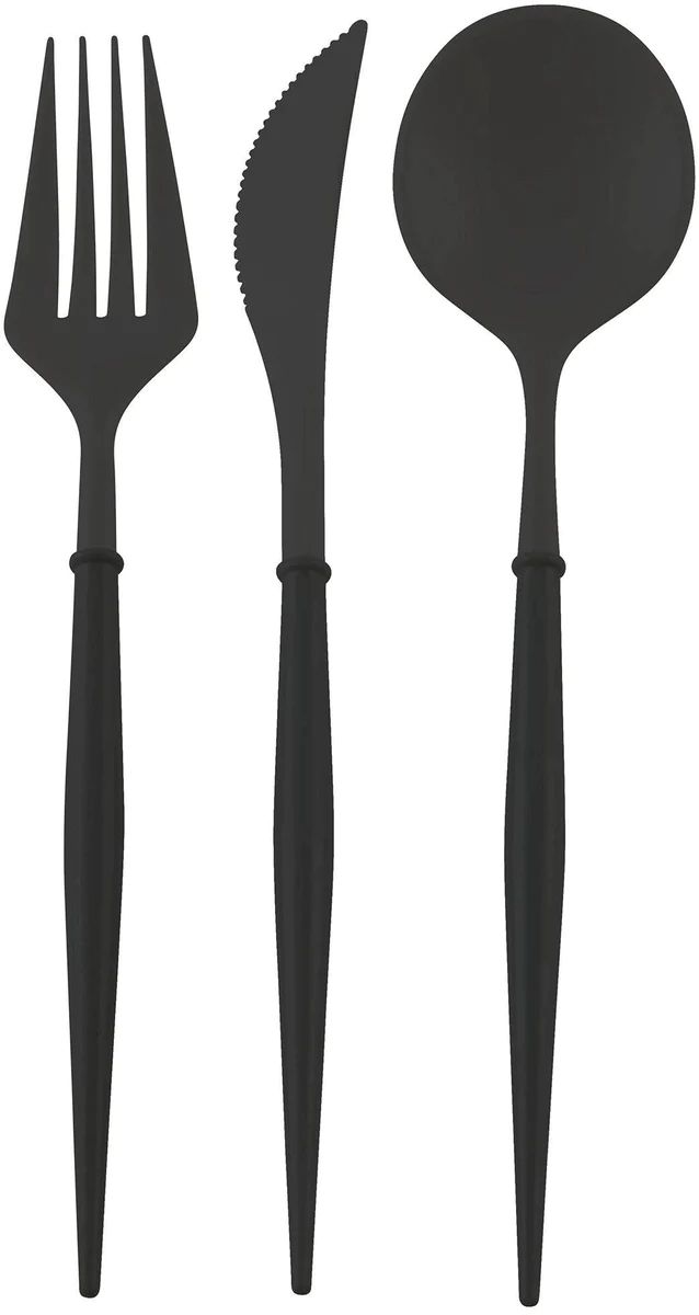 All Black Bella Assorted Plastic Cutlery/24pc, Service for 8 | Sophistiplate