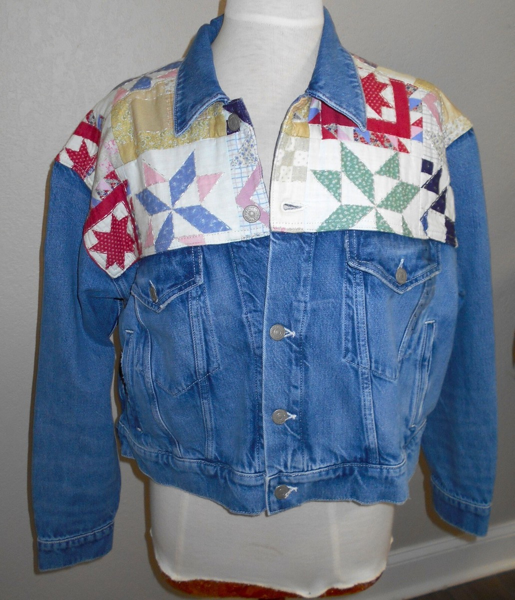 New $398 Polo Ralph Lauren Patchwork Quilt Denim Jacket Floral Country Star~L | eBay US
