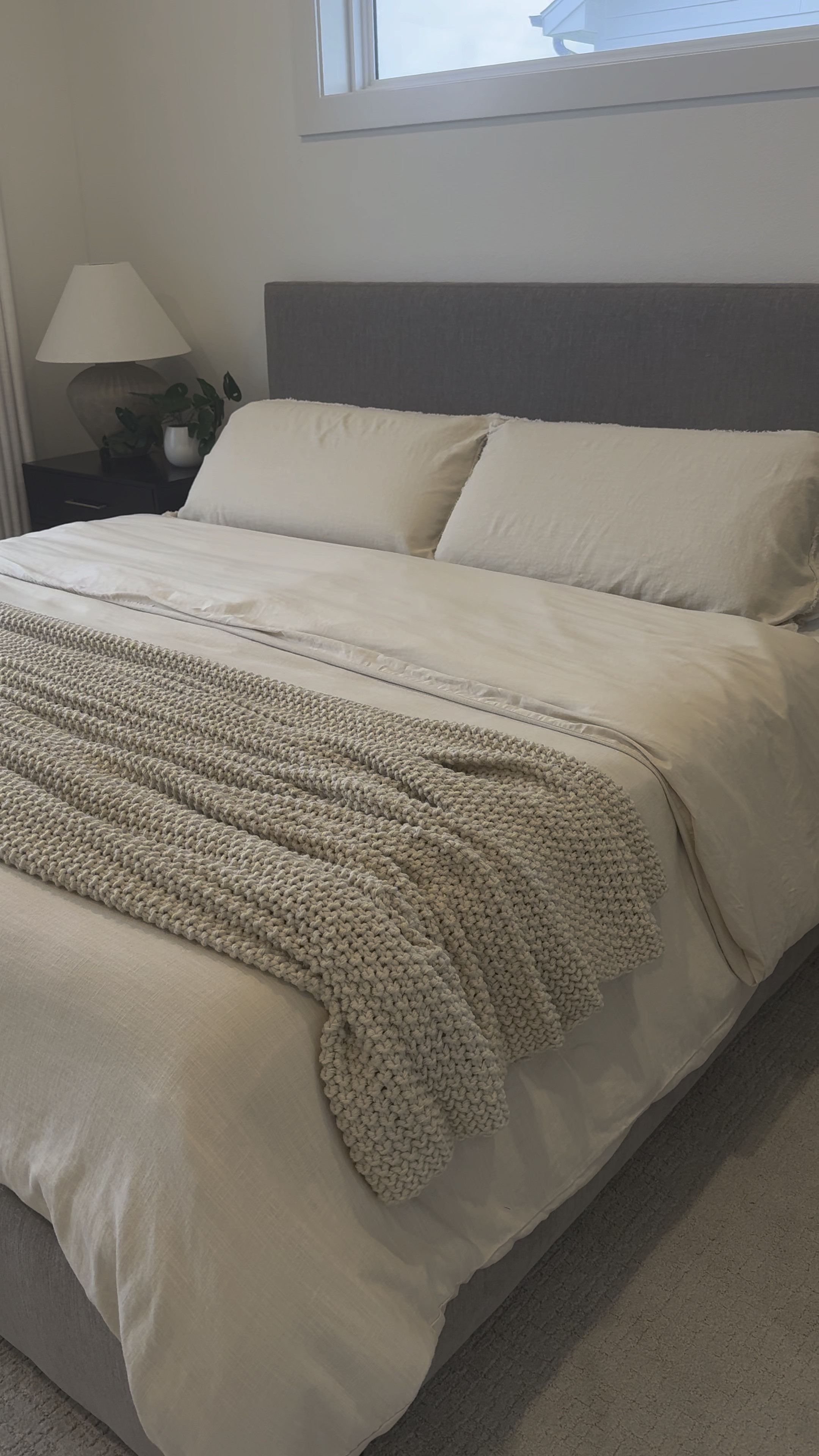 Modern bedroom inspo.

Chunky knit blanket, neutral bedding, nightstand, target lamp, bedside lamp, nightstands, black nightstands 

#LTKStyleTip #LTKVideo #LTKHome