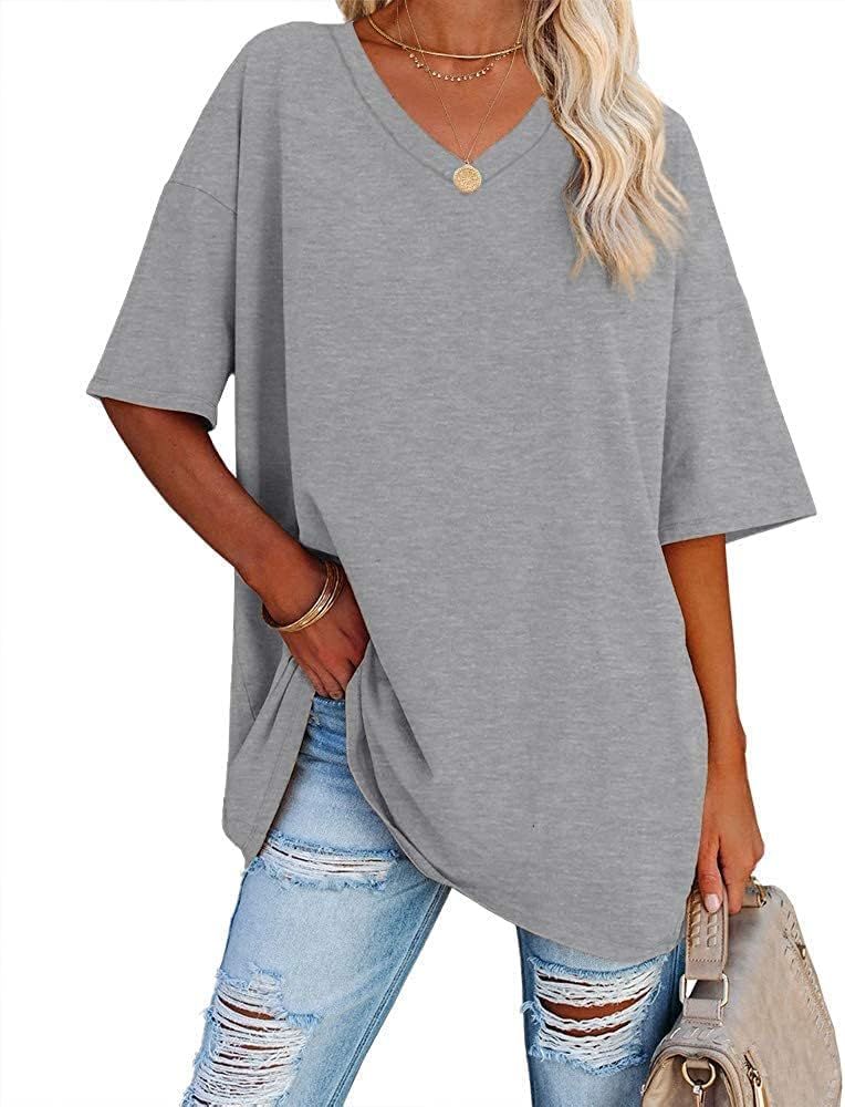 Tops for Women Womens Oversized T Shirts Casual Short Sleeve Blouses Loose Fitting Spring Summer ... | Amazon (US)