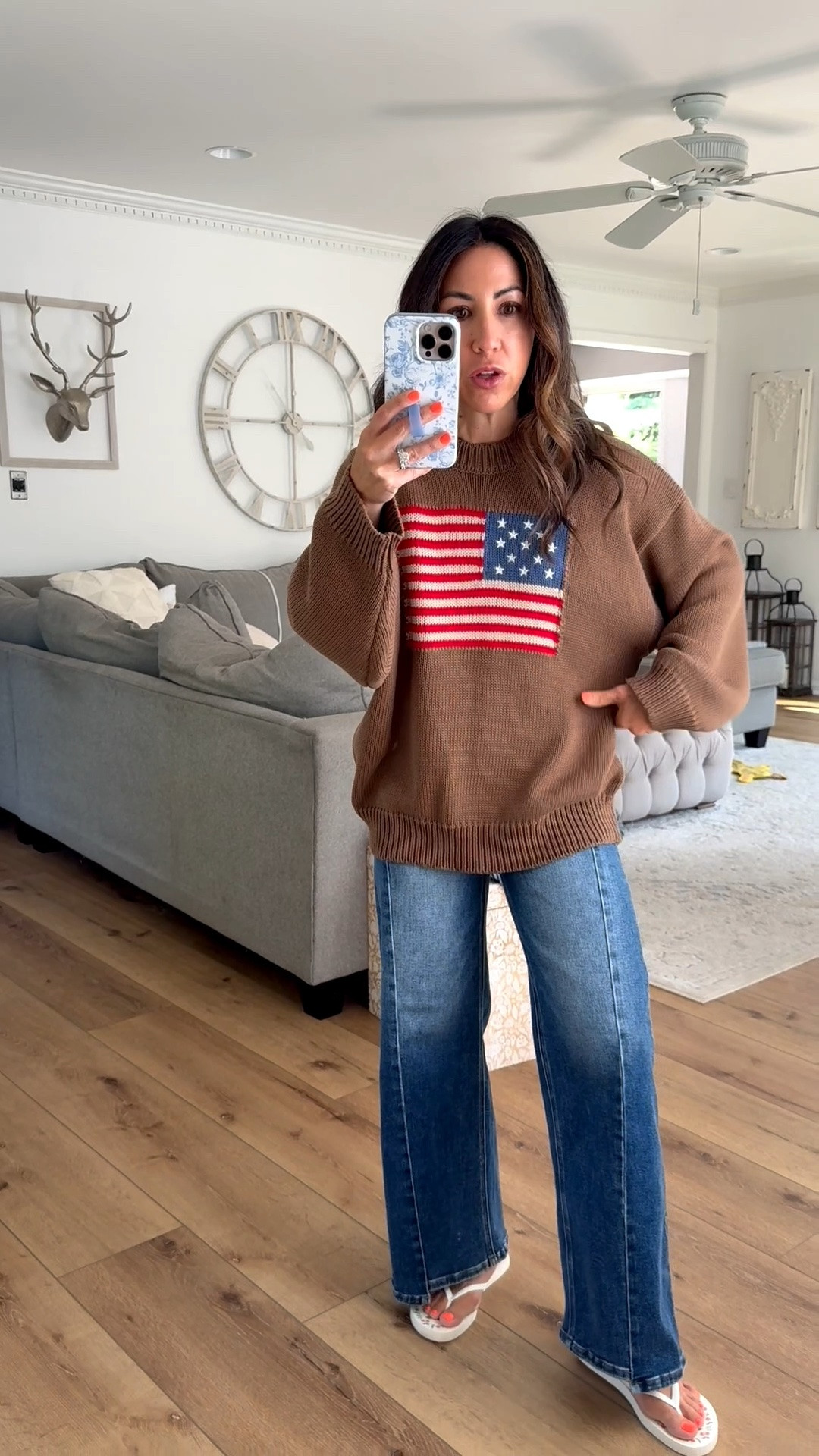 Code FAVS50 for 50% off at Social Threads. 
Wide leg jeans, 25. Flag sweater small.

#LTKOver40 #LTKPetite #LTKSaleAlert