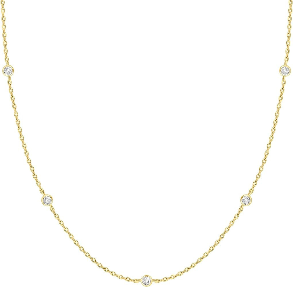 PAVOI 14K Gold Plated Station Necklace | Simulated Diamond BTY Necklace | Womens CZ Chain Necklac... | Amazon (US)
