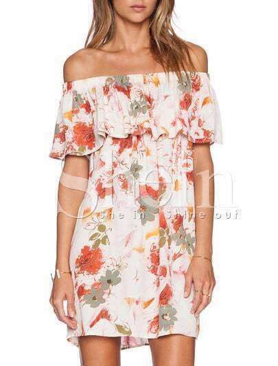 White Off The Shoulder Floral Print Dress | SHEIN
