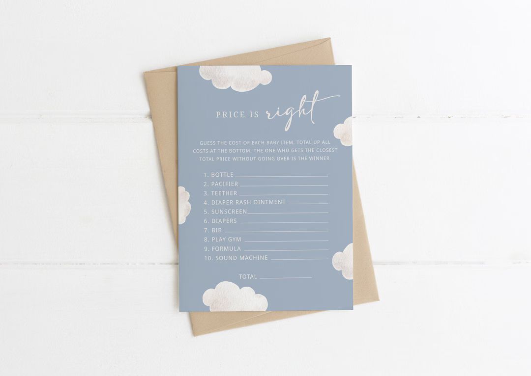 Cloud Price is Right Template for Baby Shower Editable Cloud 9 Baby Shower Price is Right Game Pr... | Etsy (US)