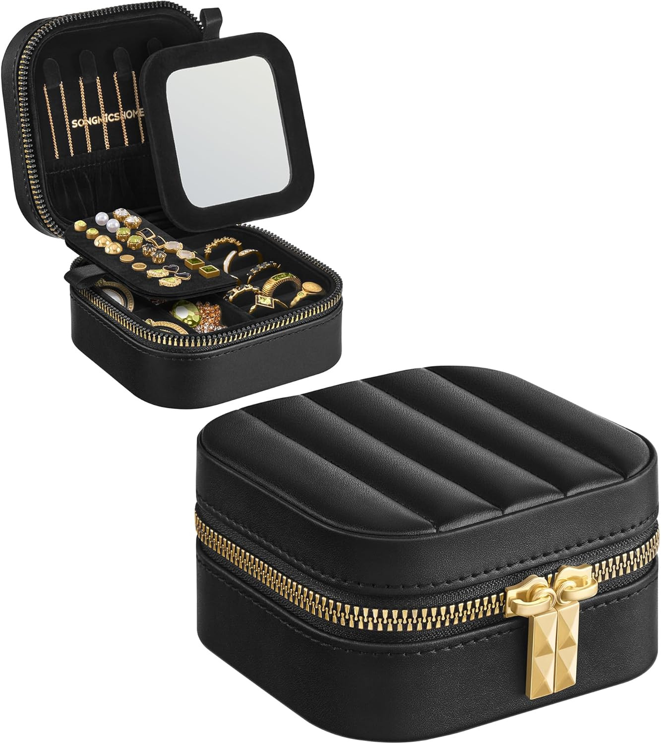 SONGMICS HOME Travel Jewelry Case, Small Jewelry Box Organizer with Mirror, 4.1 x 4.1 x 2.4 Inche... | Amazon (US)