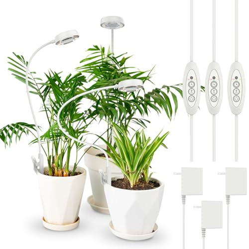 SANSI Grow Lights for Indoor Plants, Pot Clip LED Plant Light for Growing Full Spectrum, Plant Growing Lamp with 4-Level Dimmable, Auto On Off 3 6 12 Hrs Timer for Pot Plants, White 10W 3-Pack | Amazon (US)