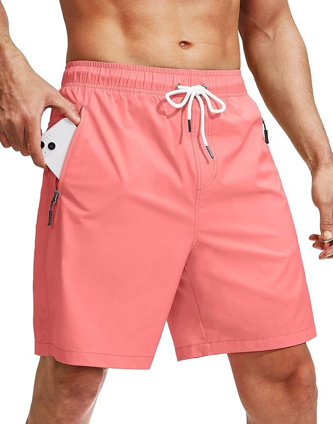Viodia Men's Swim Trunks with Compression Liner Quick Dry Board Shorts Swimsuit Swimwear for Men ... | Amazon (US)