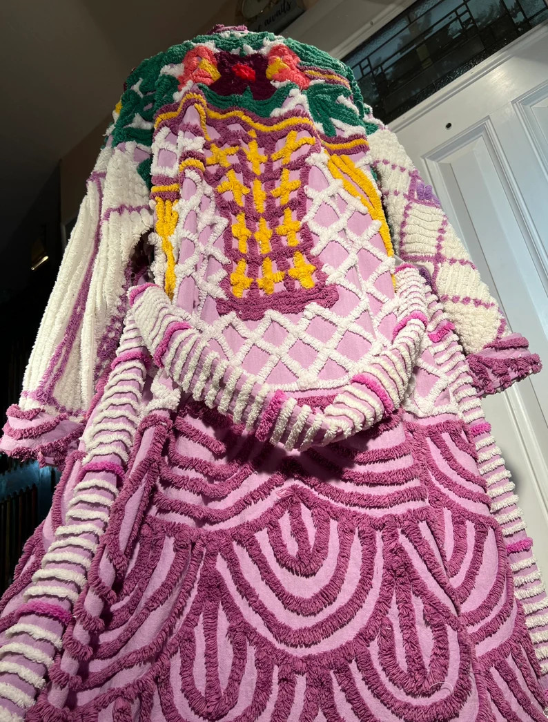 Large Plush and Heavy “purple Posies With Pompoms” Chenille Bathrobe Upcycled From Vintage Ha... | Etsy (US)