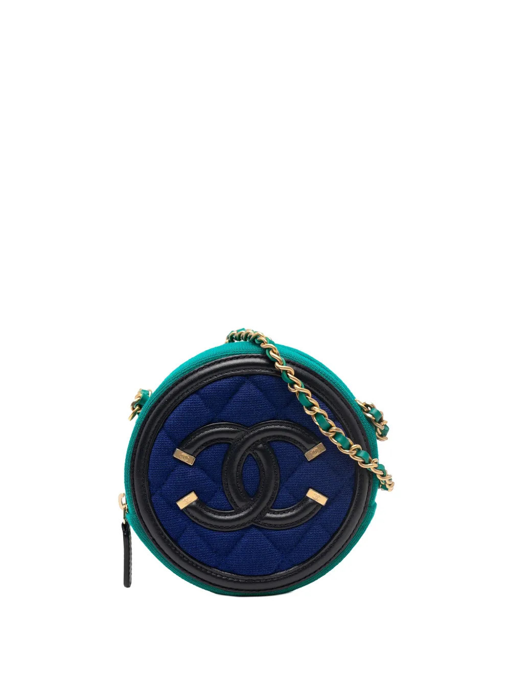 CHANEL Pre-Owned 2019 Tricolor Jersey CC Filigree Round crossbody bag - Blue | Farfetch Global