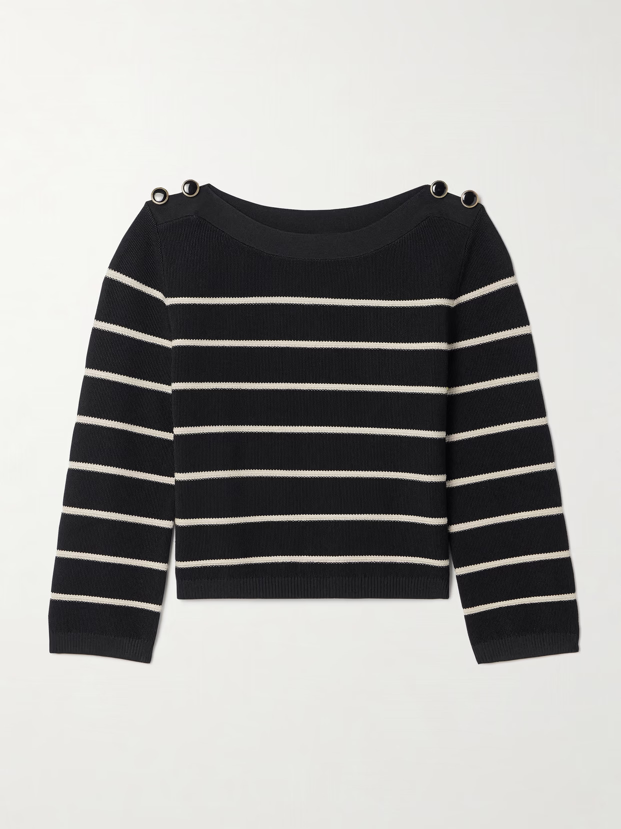 Zimmermann - Crush Cropped Button-embellished Striped Knitted Sweater - Black - 3 | NET-A-PORTER APAC