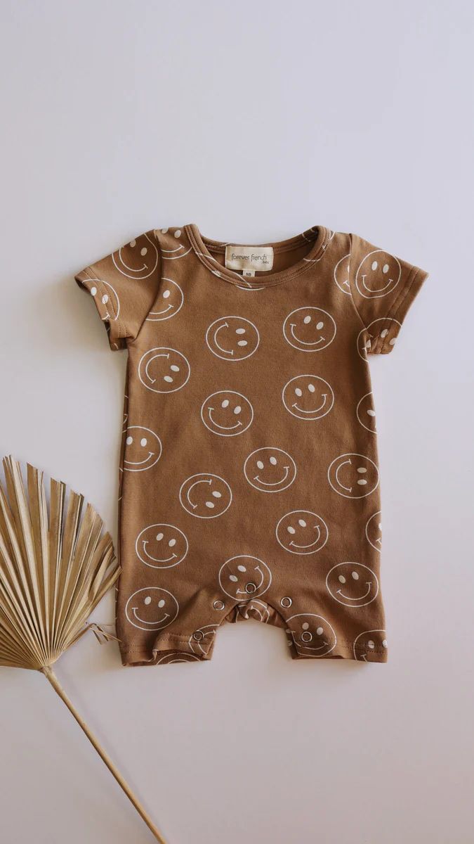 Just Smile Tan | T-Shirt Romper | Forever French