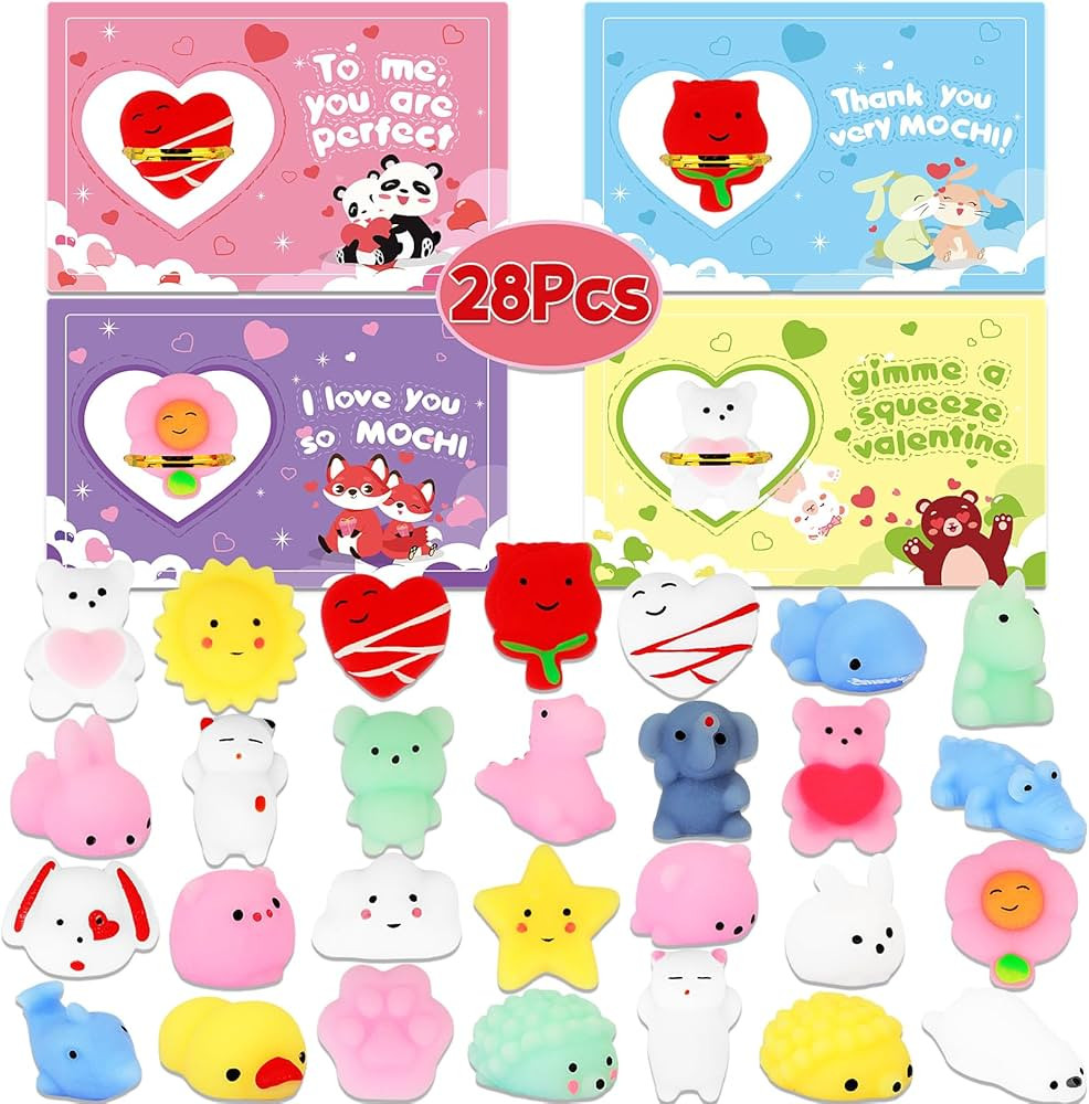 Advoxa Valentines Day Gifts Toys for Kids - 28 Packs Valentines Cards with Mochi Squishies Toys, ... | Amazon (US)