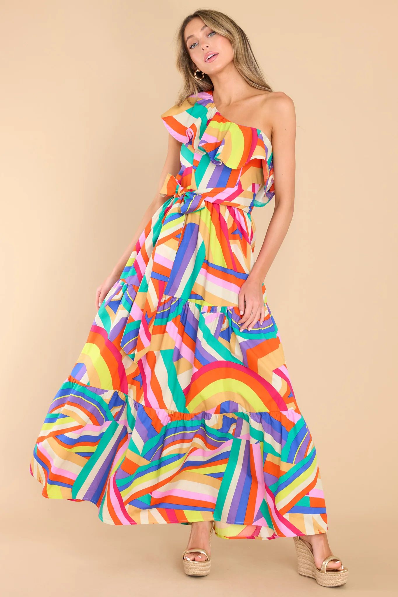 None Can Compare Rainbow Print Maxi Dress | Red Dress 