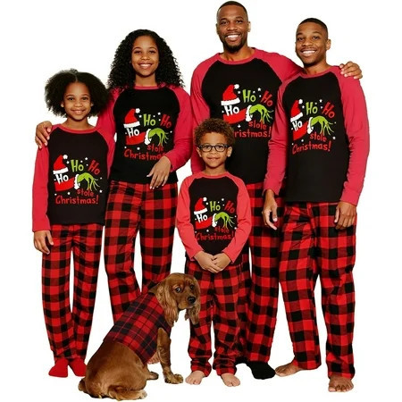 Guvpev Grinchy Christmas Pajamas, Letter & Grinchy Print Famliy Matching Christmas Pajamas Set, Holiday PJs Sleepwear Loungewear, Grinchy PJs Outfit Sets, Black & Red, L | Walmart (US)