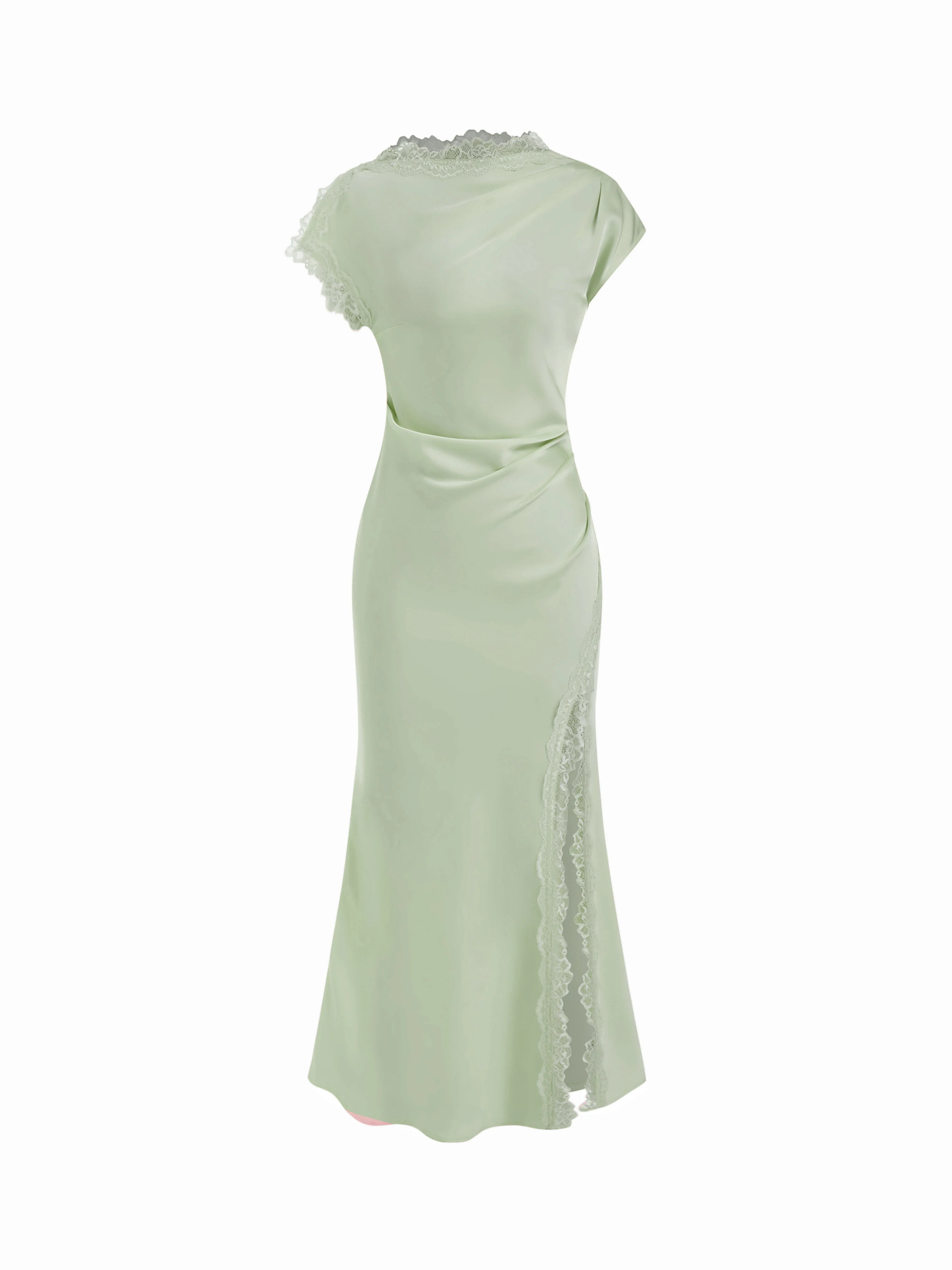 Satin Lace Trim Split Mermaid Maxi Dress | Cider