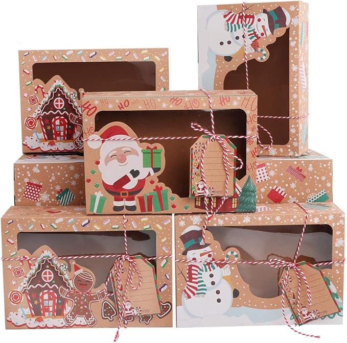 OurWarm 12 Pack Christmas Cookie Boxes Large Holiday Bakery Gift Boxes with Window and Tags, Kraf... | Amazon (US)