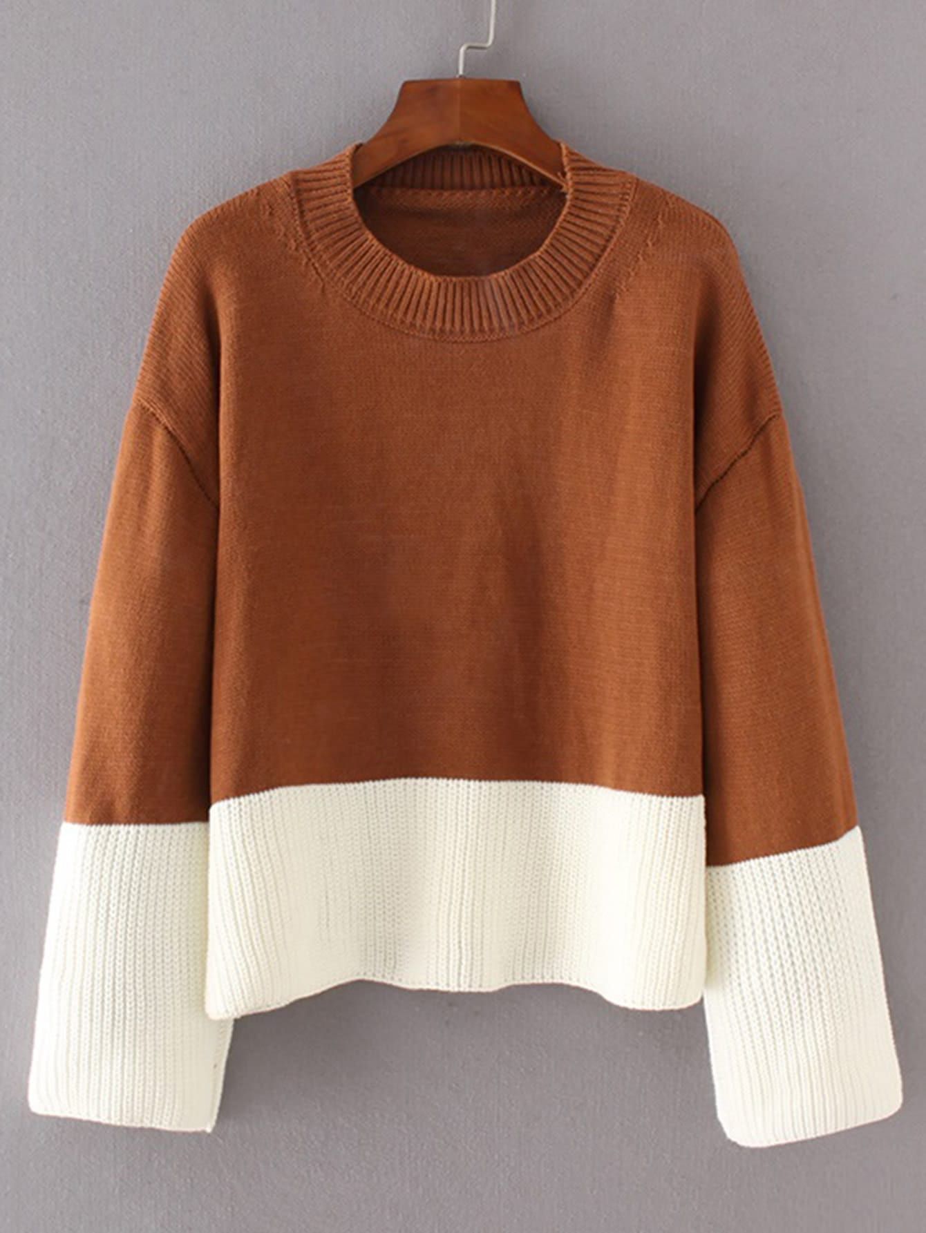 Two Tone Ripped Knit Sweater | SHEIN