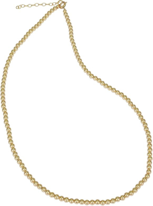 14 kt 3mm Gold Filled Beaded Necklace, Dainty Necklace for Woman, Goldfill Strand Necklace, Water... | Amazon (US)