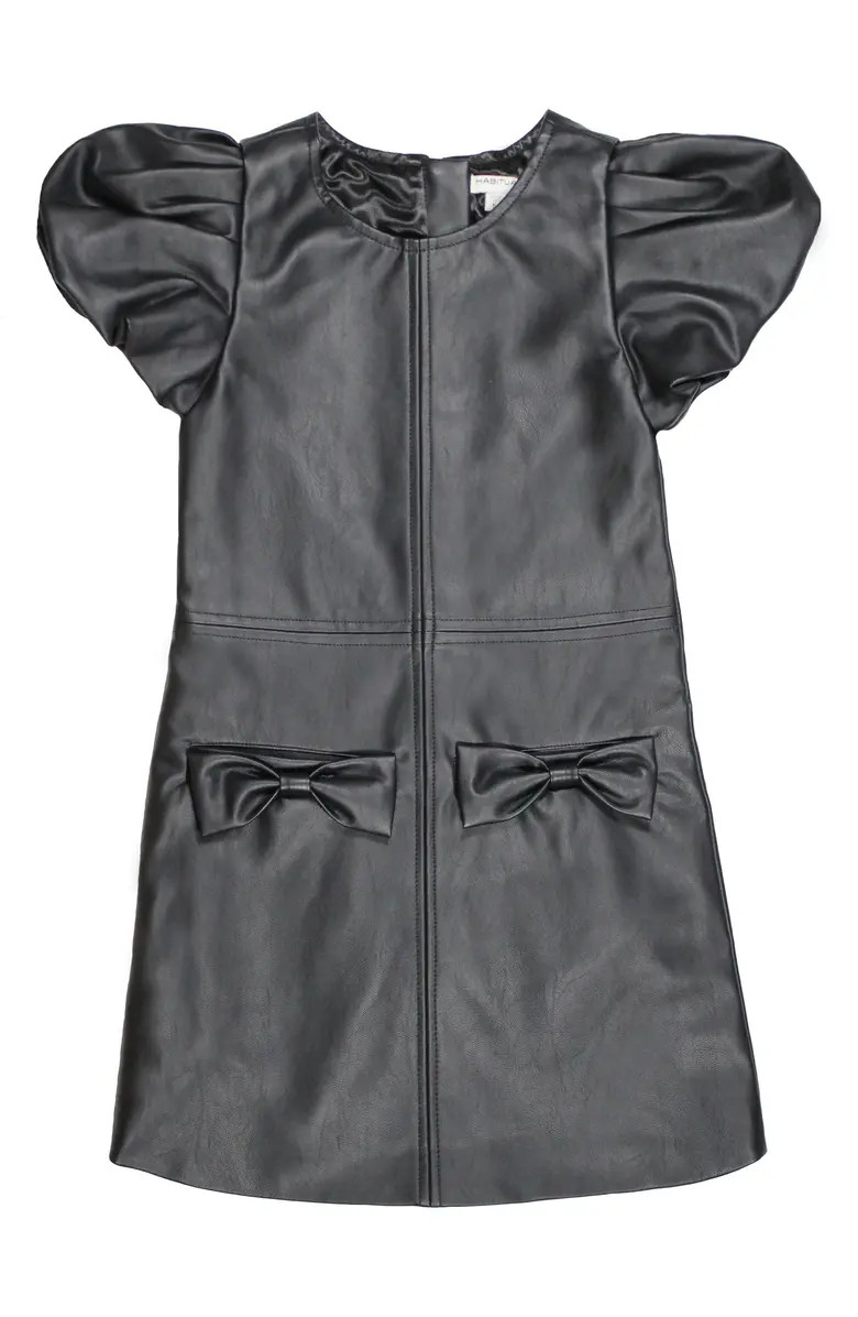 Kids' Puff Sleeve Faux Leather Dress | Nordstrom