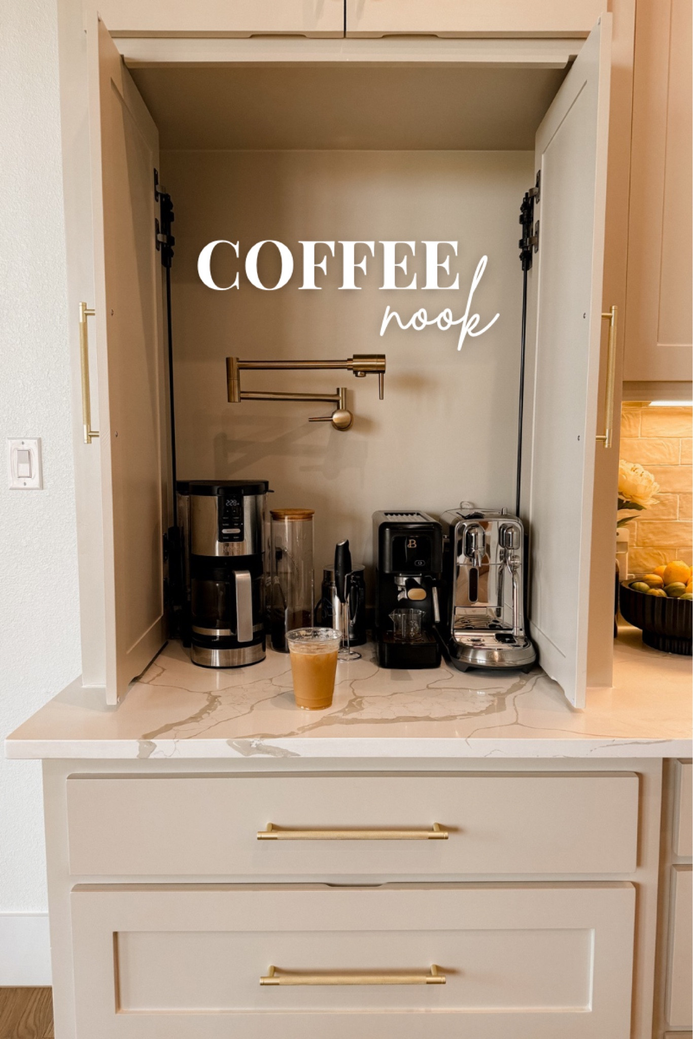 Our coffee nook. 
We don’t really use the silver nespresso machine much now that we have this espresso maker

RO water to the pot filled to fill up all the coffee machines!

#LTKHome #LTKFindsUnder50 #LTKStyleTip