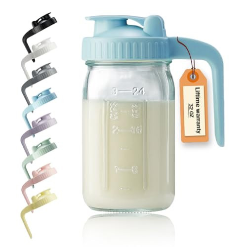 32oz Glass Pitcher with Lid & V-shaped Pour Spout - 1 Quart Breastmilk Pitcher Double Leak Proof, Creamer Container for Sun Tea, Juice, Cold Brew Coffee, Breastmilk Storage Container | Amazon (US)