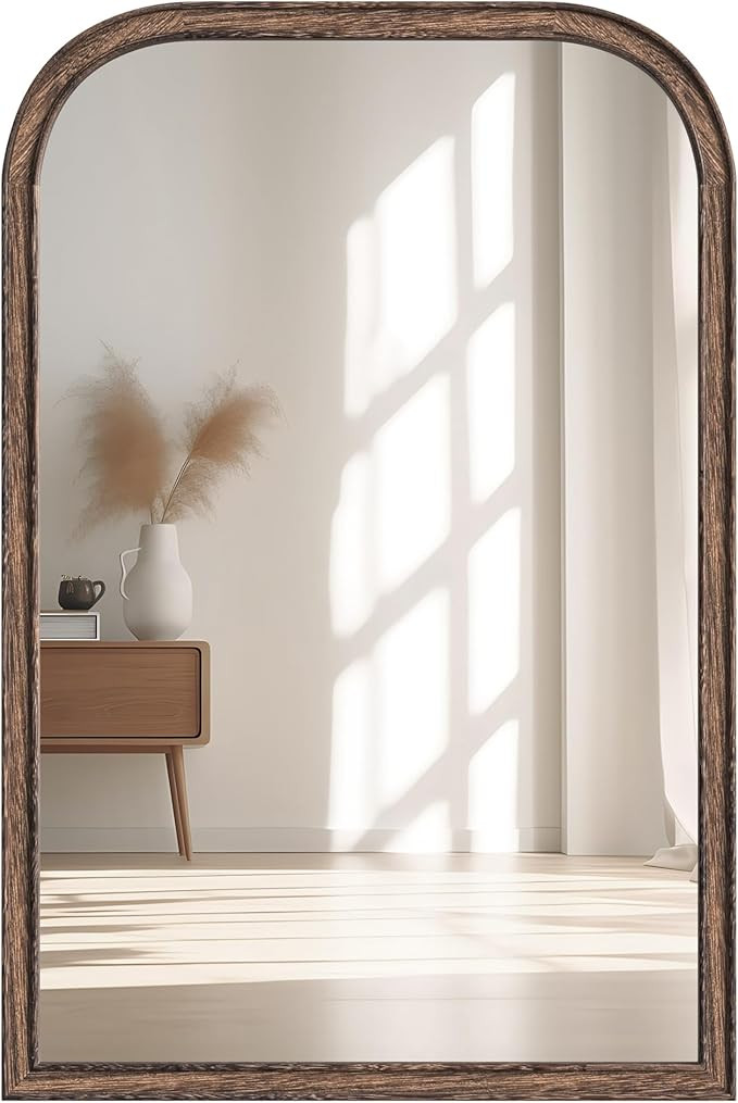 20"x30" Solid Wood Bathroom Mirror Arch Tempered Glass for Wall Mounted, Rustic Wood Frame Wall M... | Amazon (US)